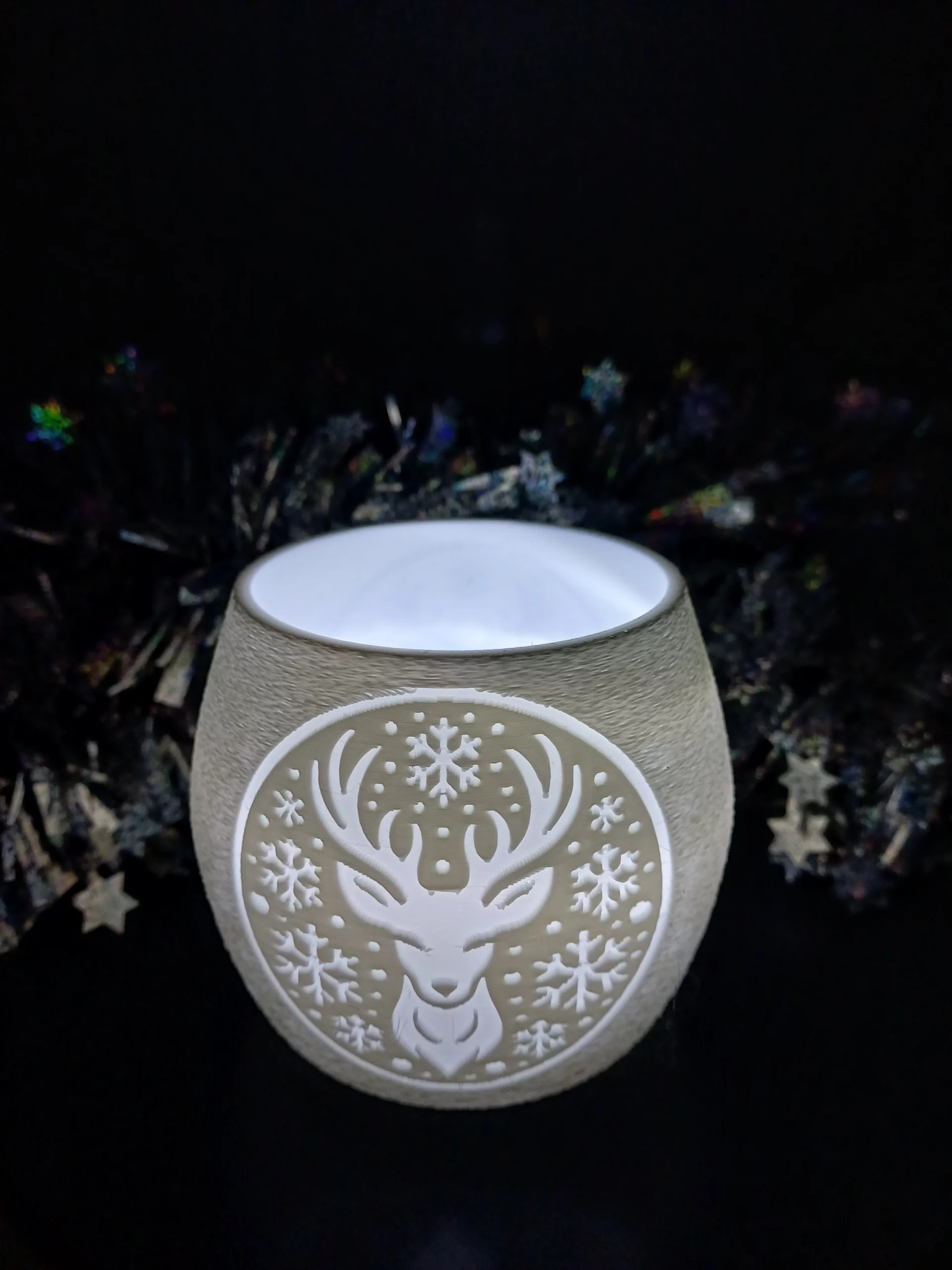 Photophore “Boule de neige” tête de cerf – Décoration de Noël imprimée en 3D