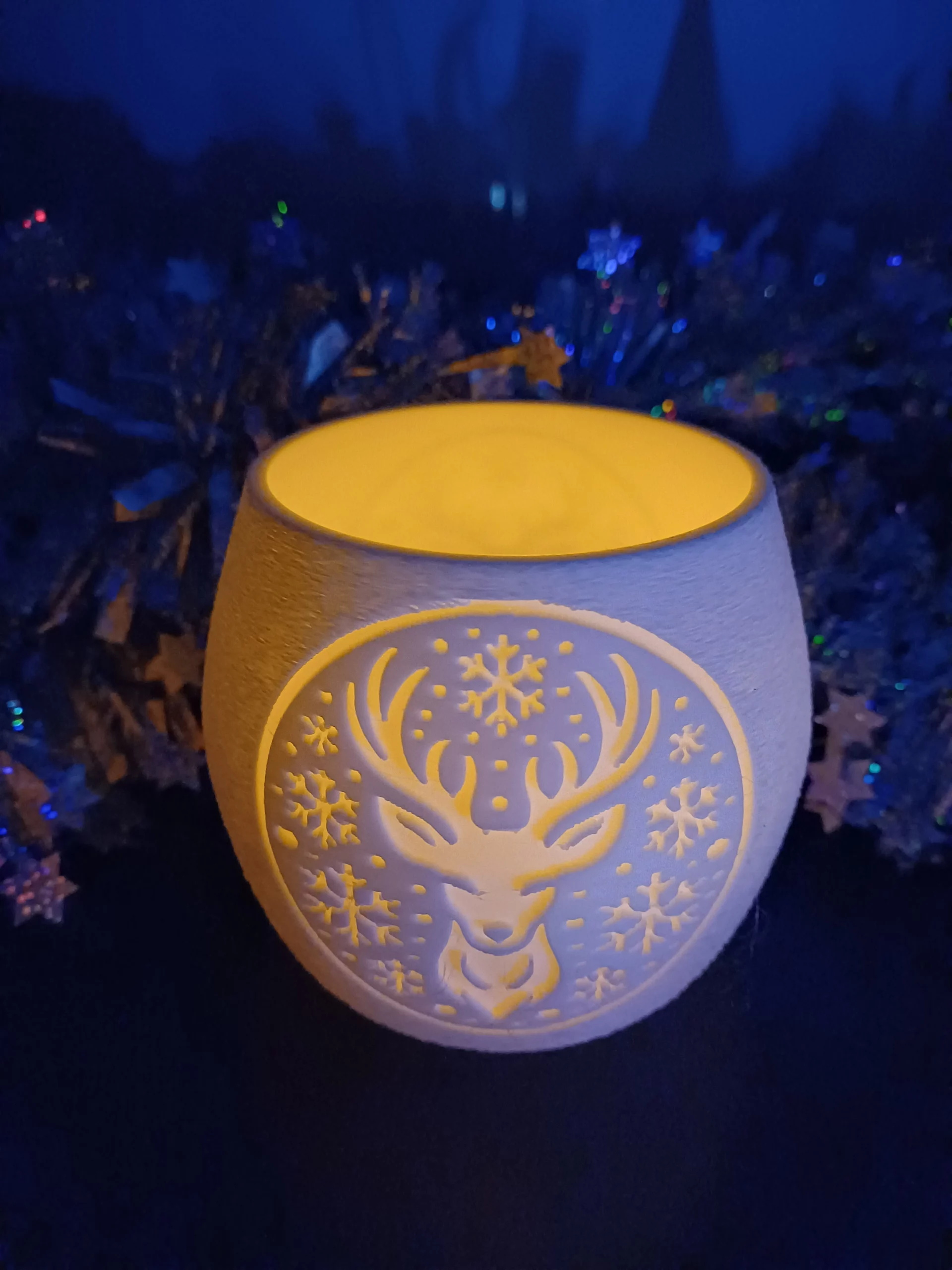 Photophore “Boule de neige” tête de cerf – Décoration de Noël imprimée en 3D